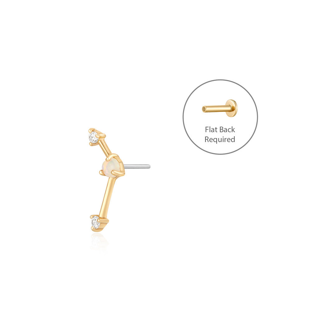 14k solid gold Opal and Lab-Grown Diamond Constellation Threadless Flat back Earring