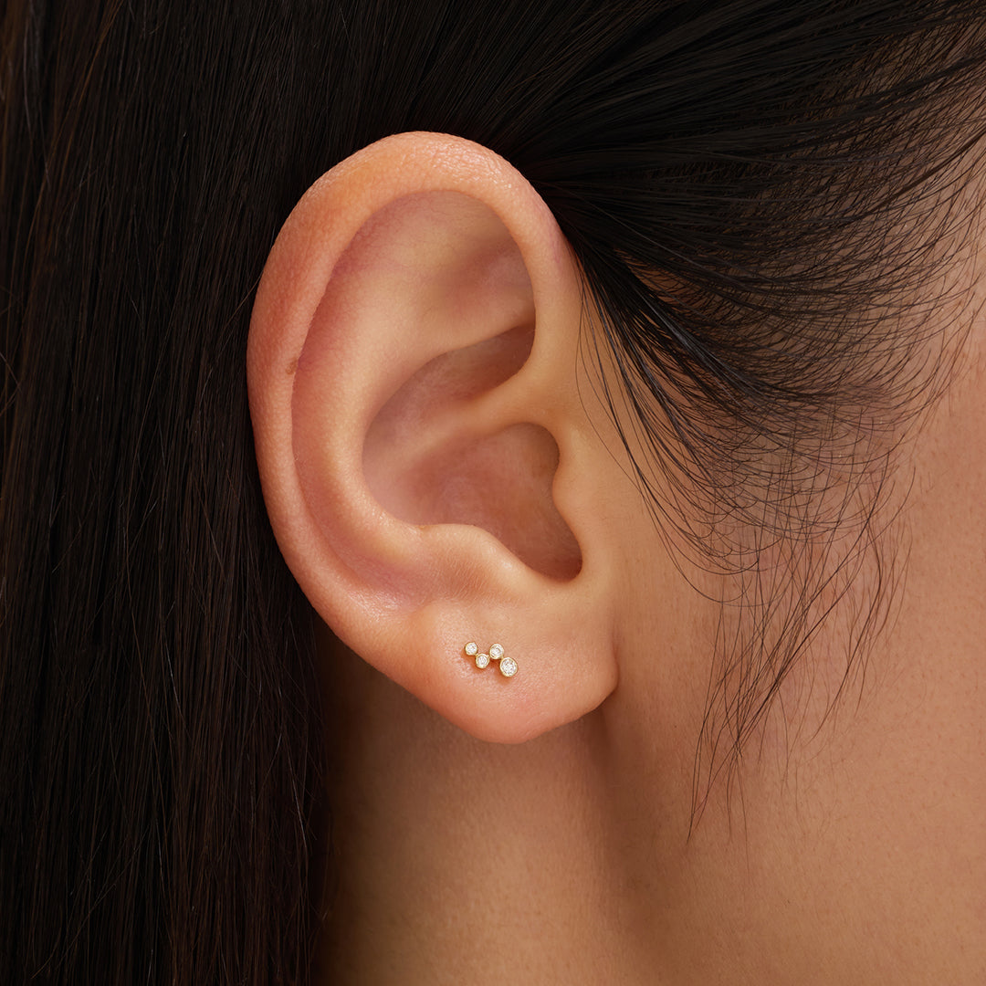 SALLY | Natural Diamond Small Wave Threadless Flatback Earring