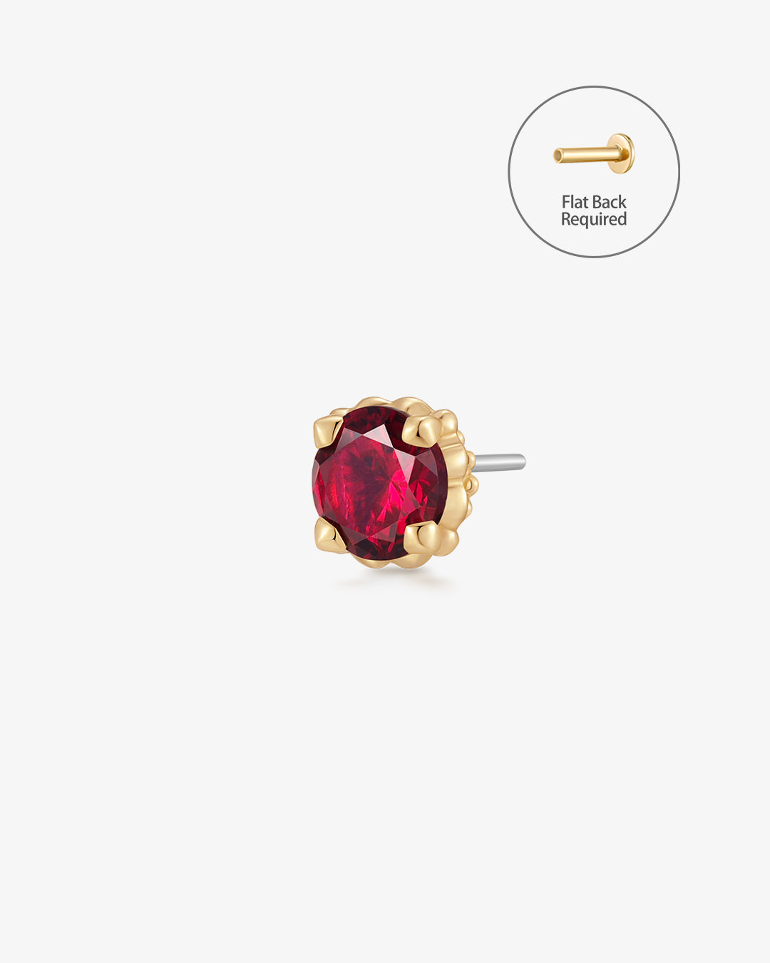CHARLI | Lab Grown Ruby Threadless Flatback Earring