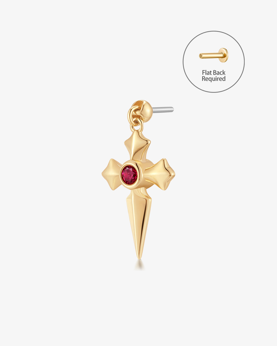 DOJA | Lab Grown Diamond & Ruby Dangle Cross Threadless Flatback Earring