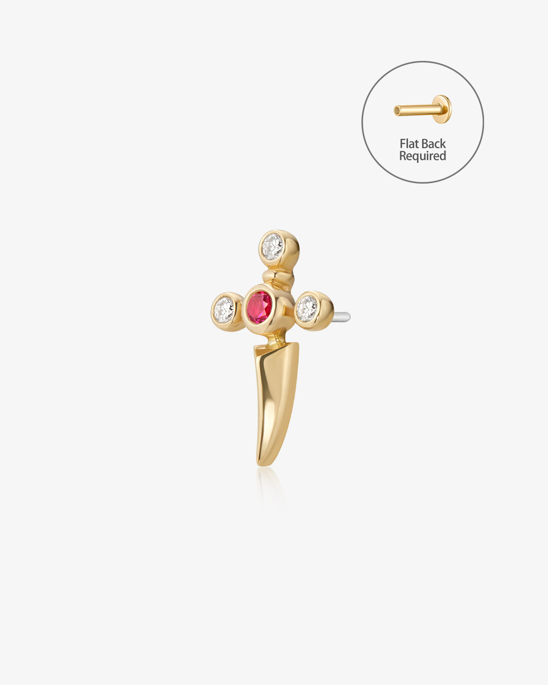 PHINEAS | Lab Grown Diamond & Ruby Dagger Threadless Flatback Earring