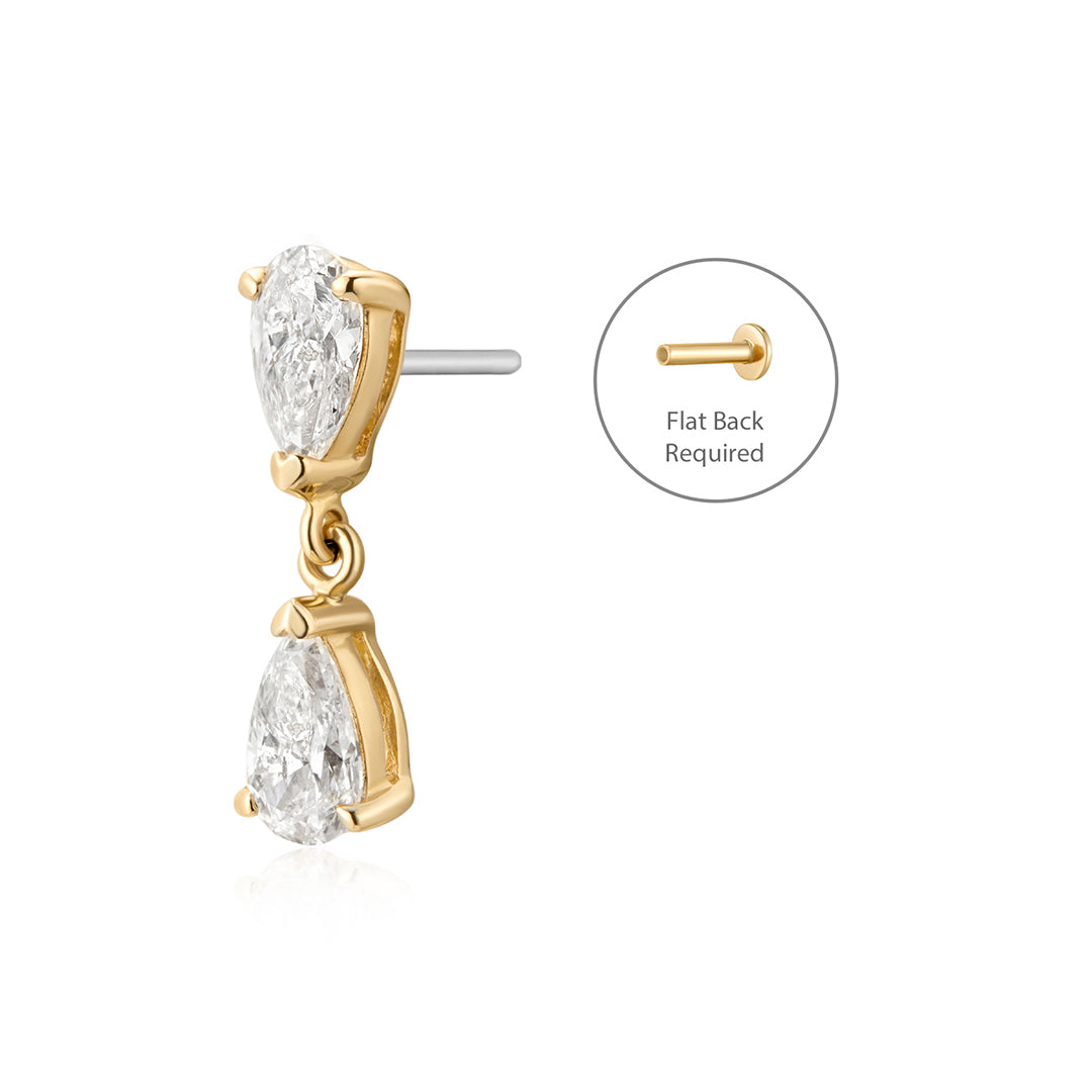 HERMIONE | Double Pear Lab Grown Diamond Threadless Flatback Earring