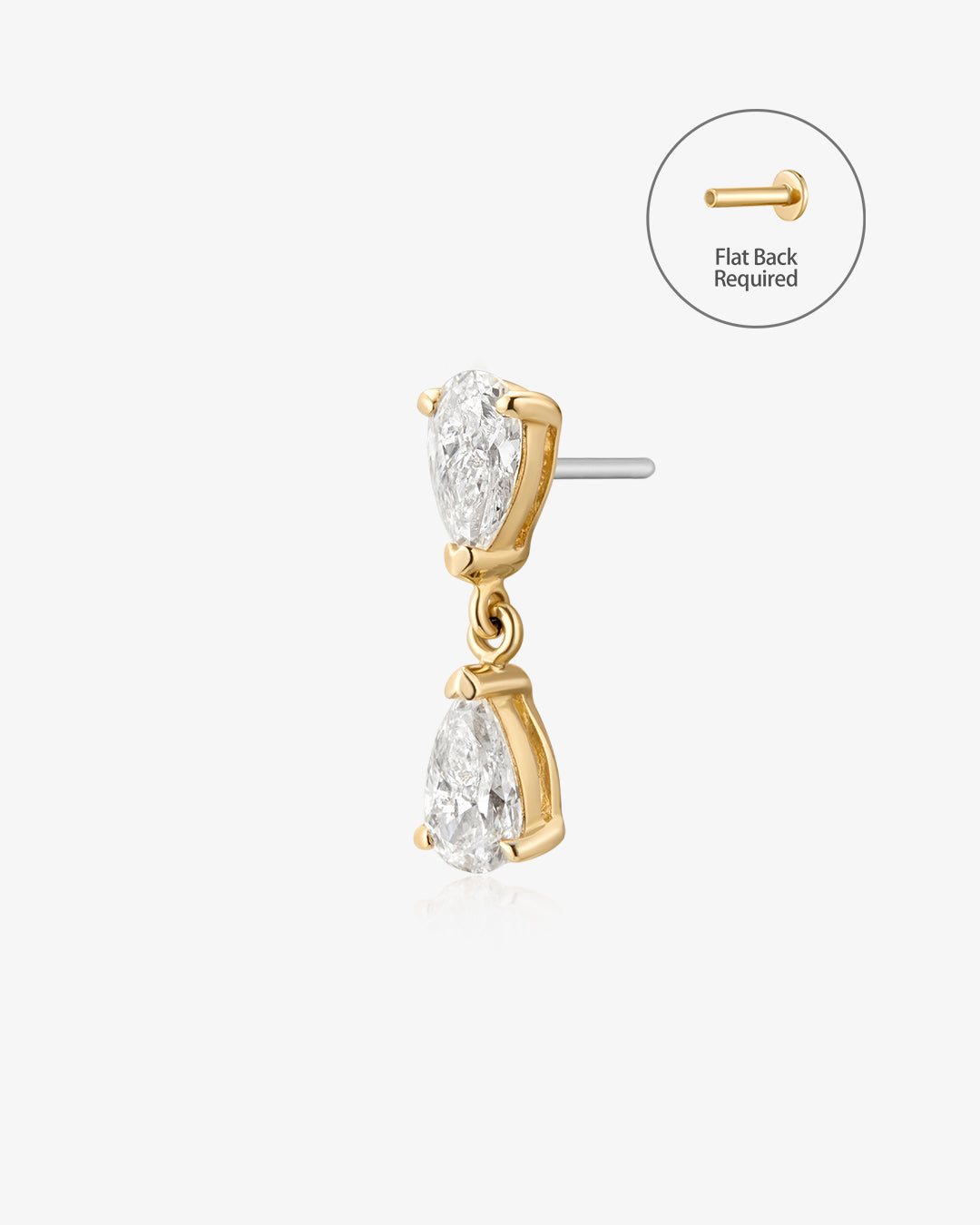 HERMIONE | Double Pear Lab Grown Diamond Threadless Flatback Earring