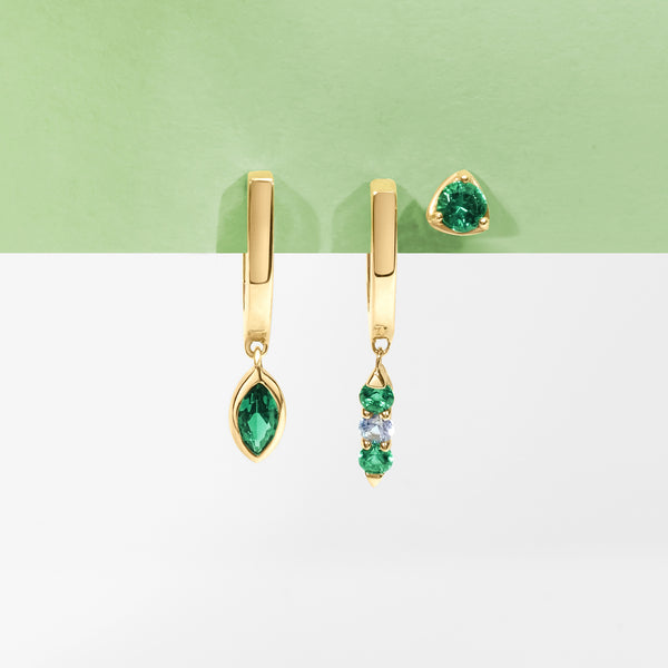 MARIGOLD | Dangle Marquise Lab Grown Emerald Huggie
