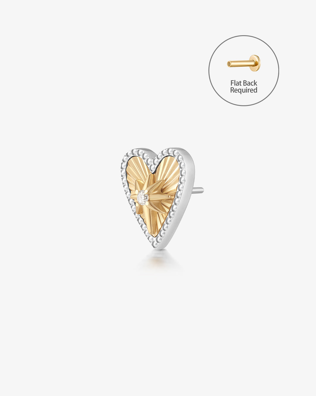 PETUNIA | Lab Grown Diamond Fluted Heart Threadless Flatback Earring