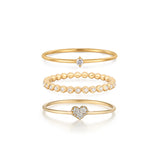 Diamond & Bead & Heart Ring Set