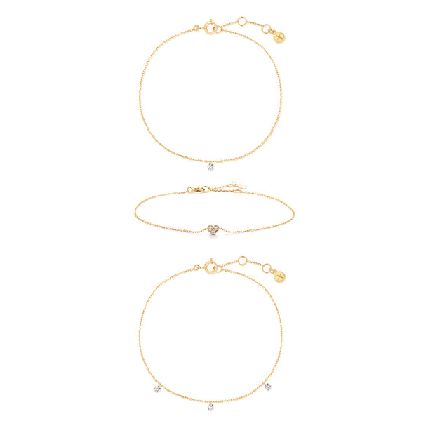 Diamond & Heart Bracelet Set