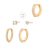 Diamond & Heart & Huggie Earring Set