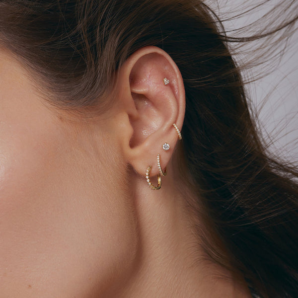 Diamond & Heart & Huggie Earring Set