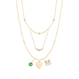 Diamond & Heart & Initial Charm Necklace Set