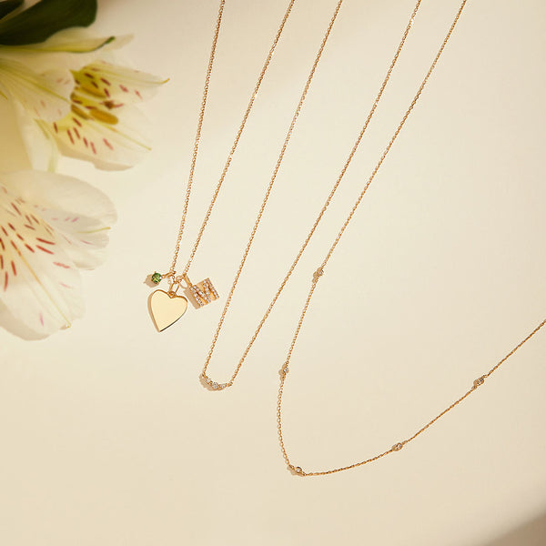 Diamond & Heart & Initial Charm Necklace Set
