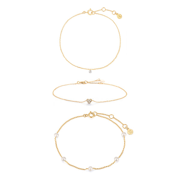 Diamond Heart & Pearl Bracelet Set