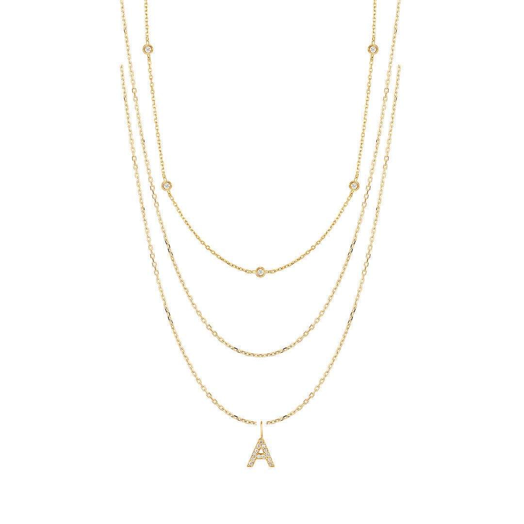 Diamond & Initial Charm Necklace Set