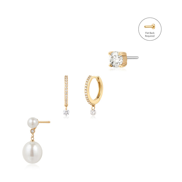 Diamond & Pearl Trio Earring Set