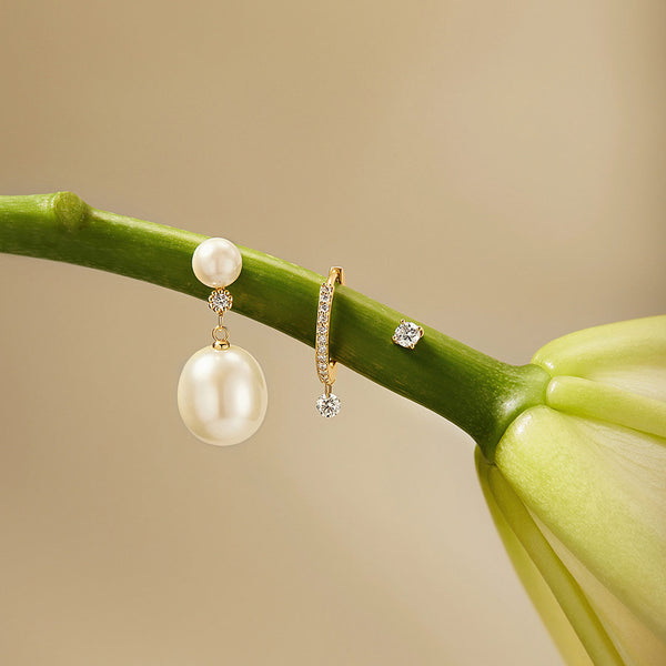 Diamond & Pearl Trio Earring Set