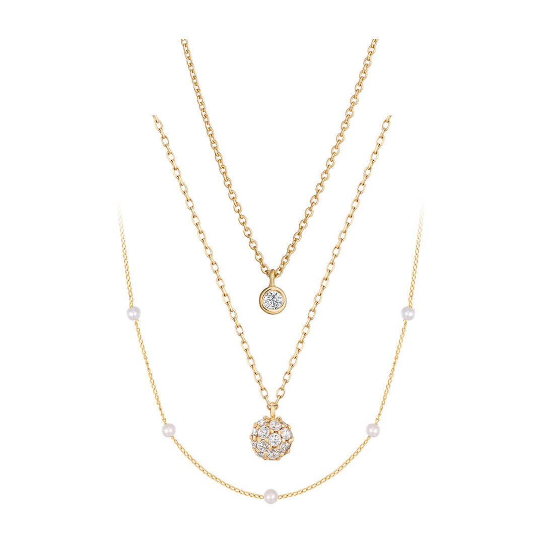 Diamond & Pearl Trio Necklace Set