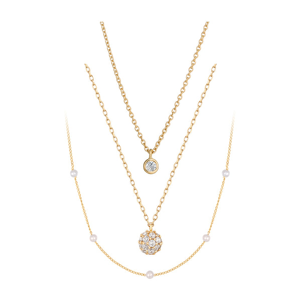 Diamond & Pearl Trio Necklace Set