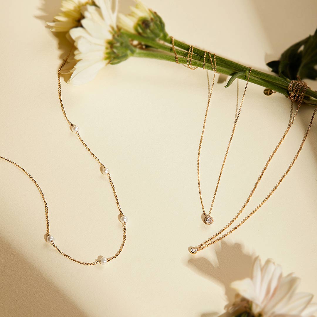 Diamond & Pearl Trio Necklace Set