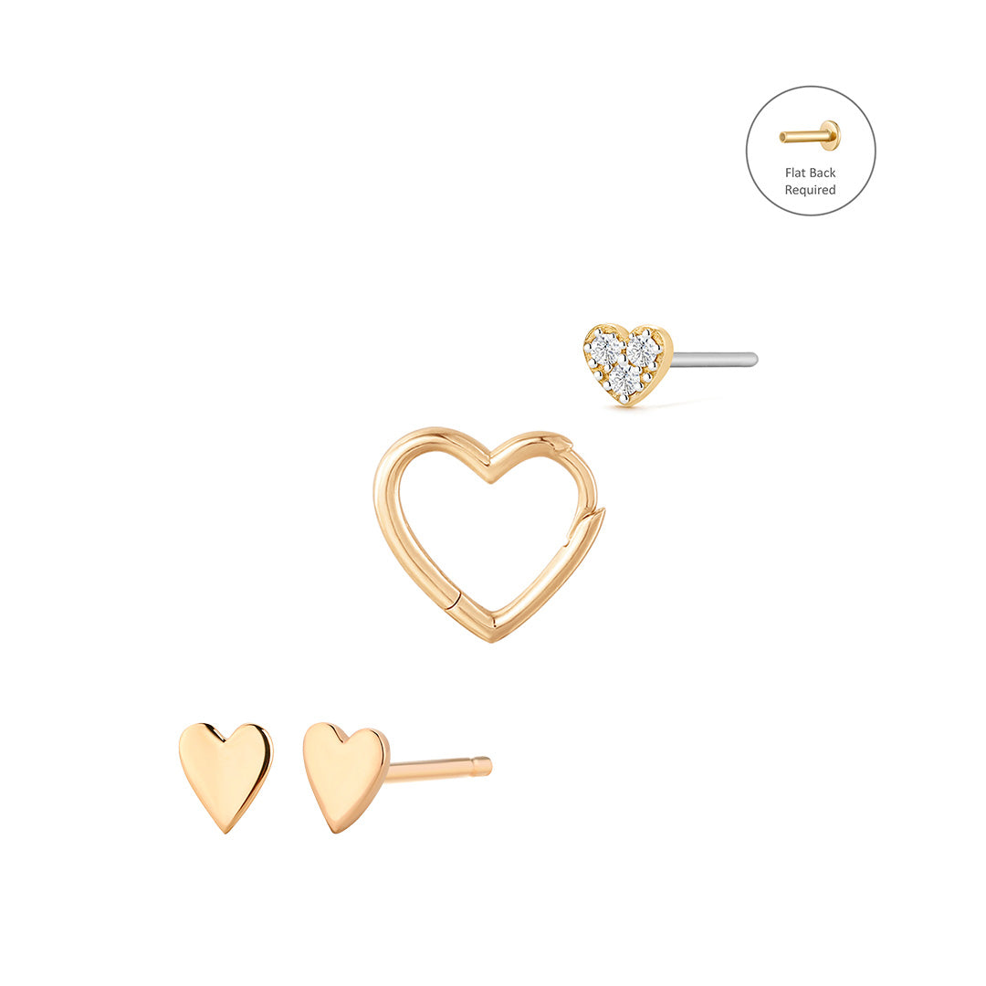 Diamond & Tripe Heart Hoop Earring Set