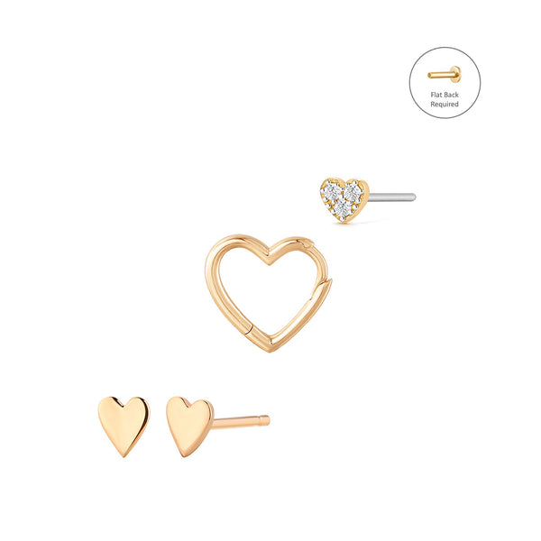 Diamond & Tripe Heart Hoop Earring Set