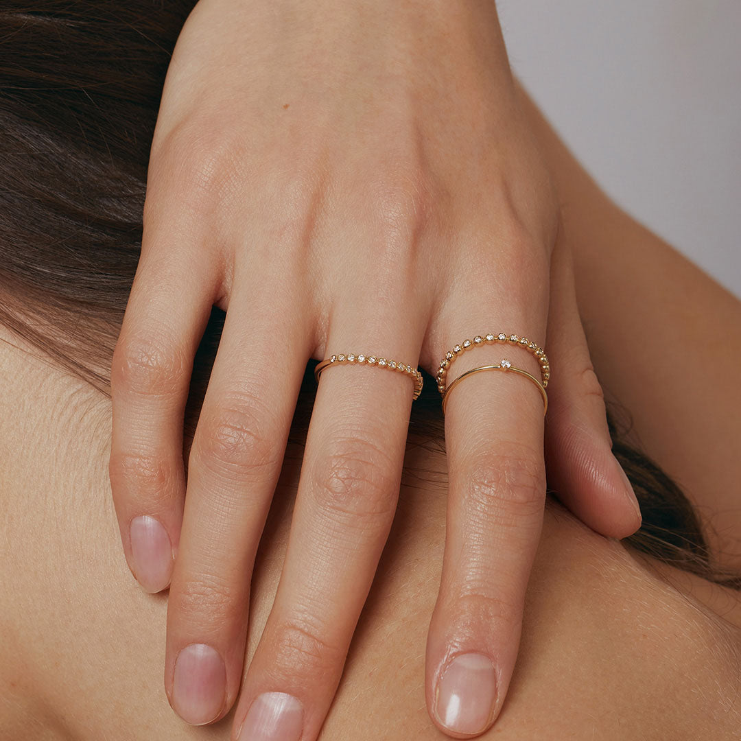 Diamond & Wave & Bead Ring Set