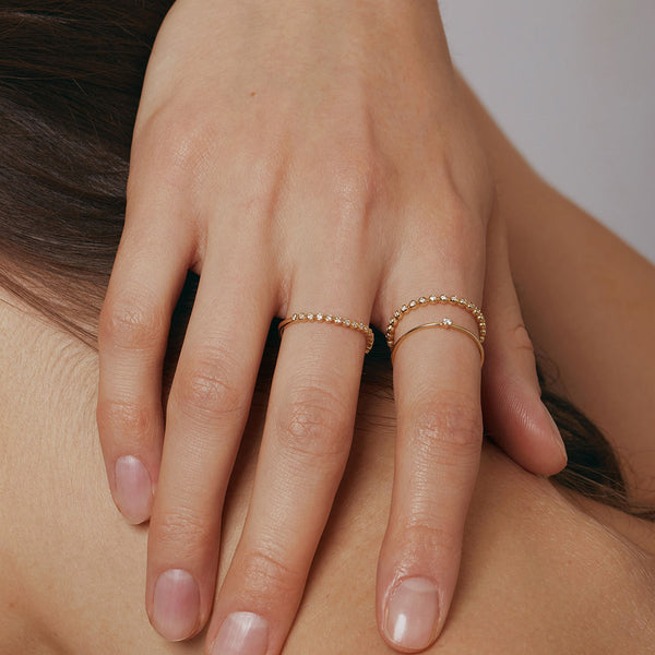 Diamond & Wave & Bead Ring Set