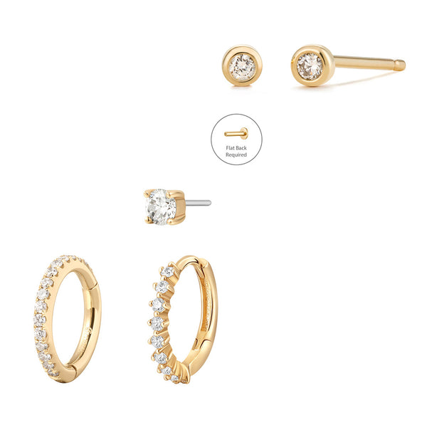 Diamond & Wishbone Piercing Earring Set