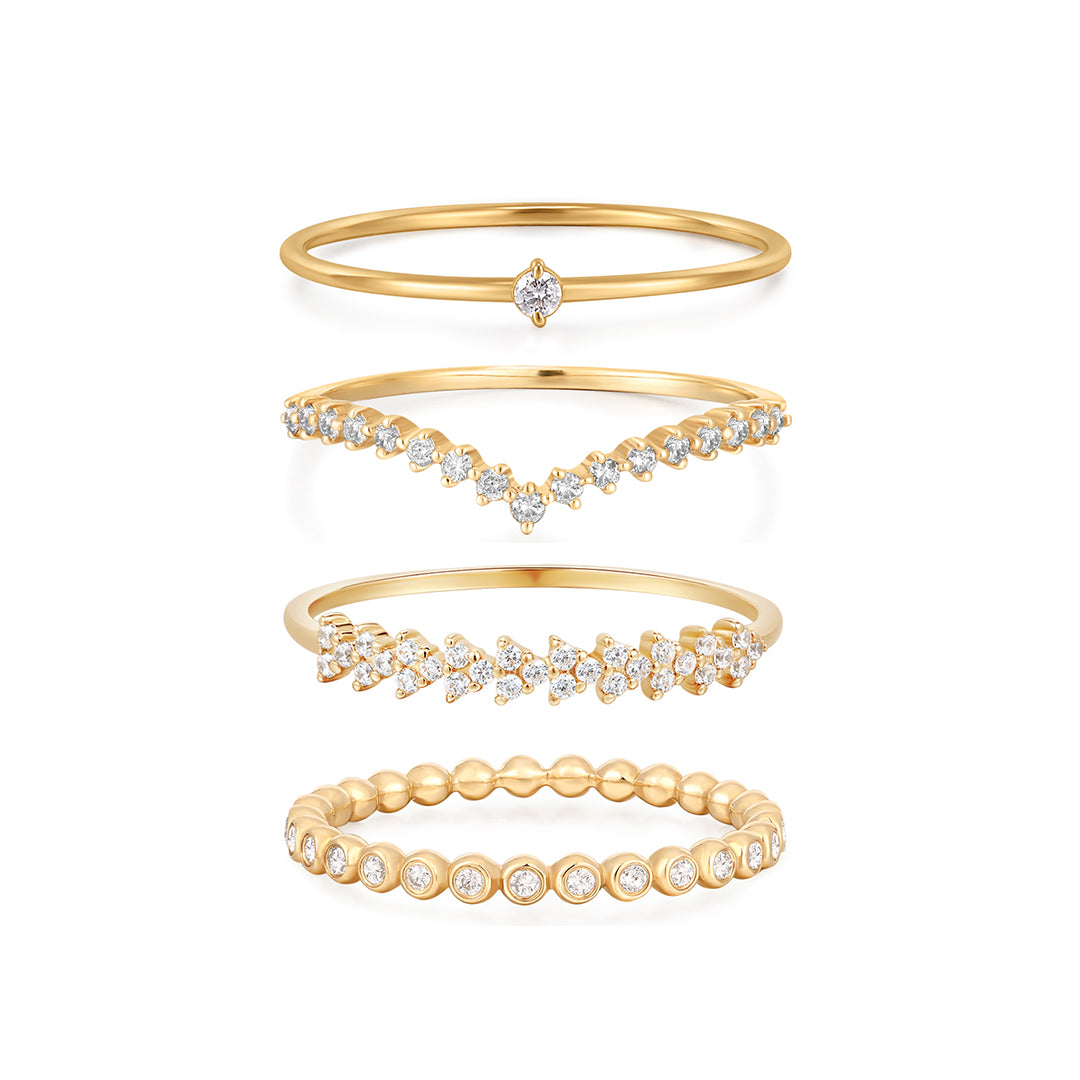 Diamond & Wreath & Wishbone Ring Set