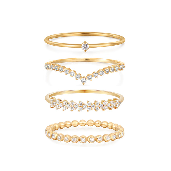 Diamond & Wreath & Wishbone Ring Set