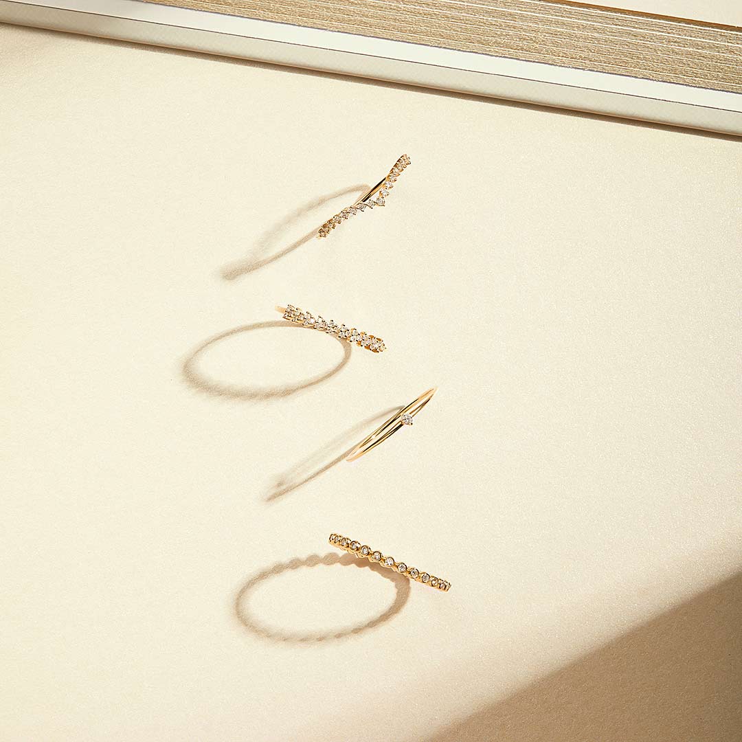 Diamond & Wreath & Wishbone Ring Set