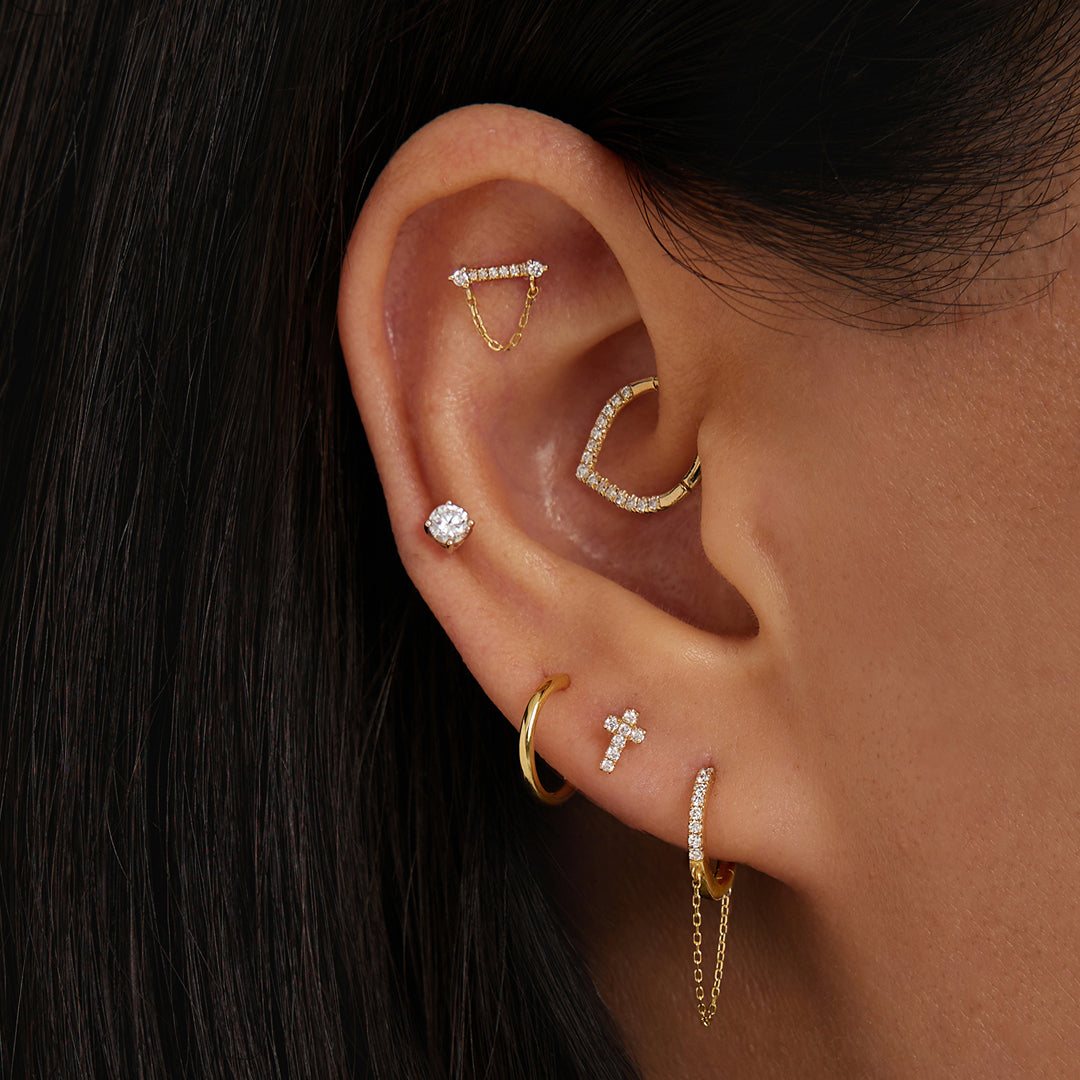 14k gold Lab Grown Diamond Cross Threadless Flat back Earring