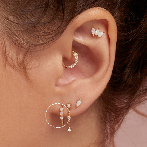 14k solid gold Opal and Lab-Grown Diamond Huggie Hoop earring