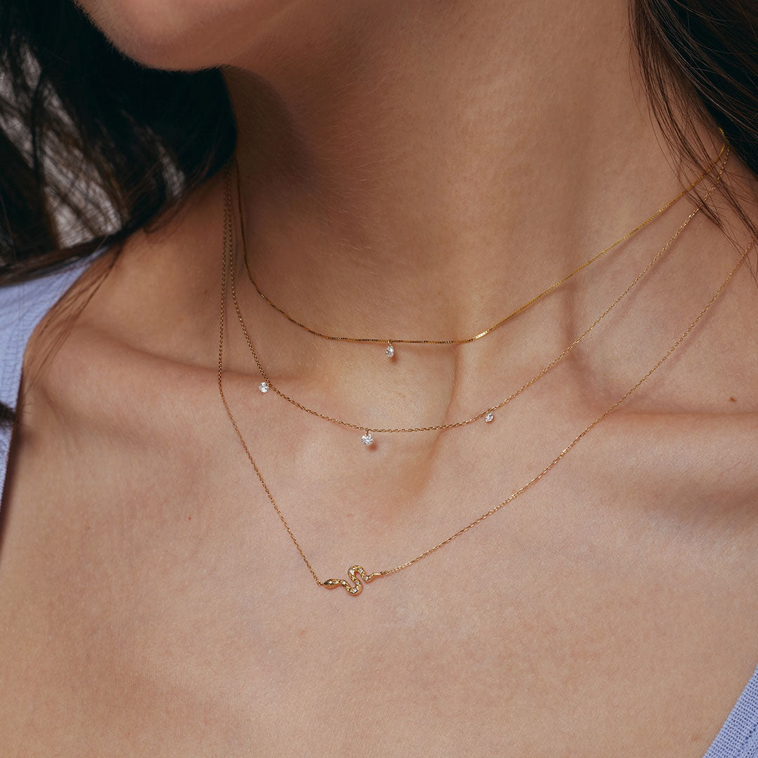 Pear Shape & Triple Diamond Snake Necklace Set