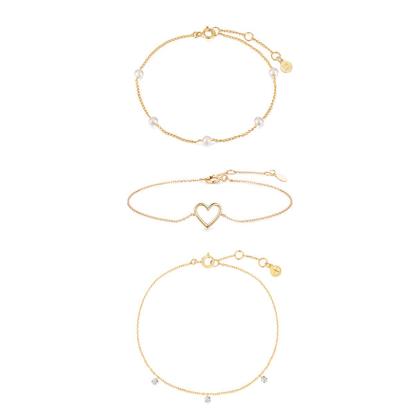 Pearl & Heart & Diamond Bracelet Set