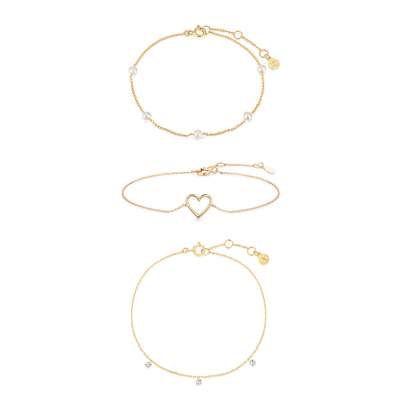 Pearl & Heart & Diamond Bracelet Set