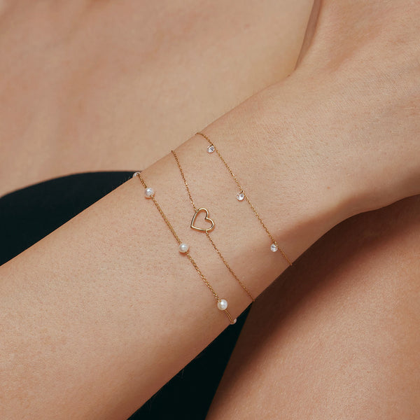 Pearl & Heart & Diamond Bracelet Set