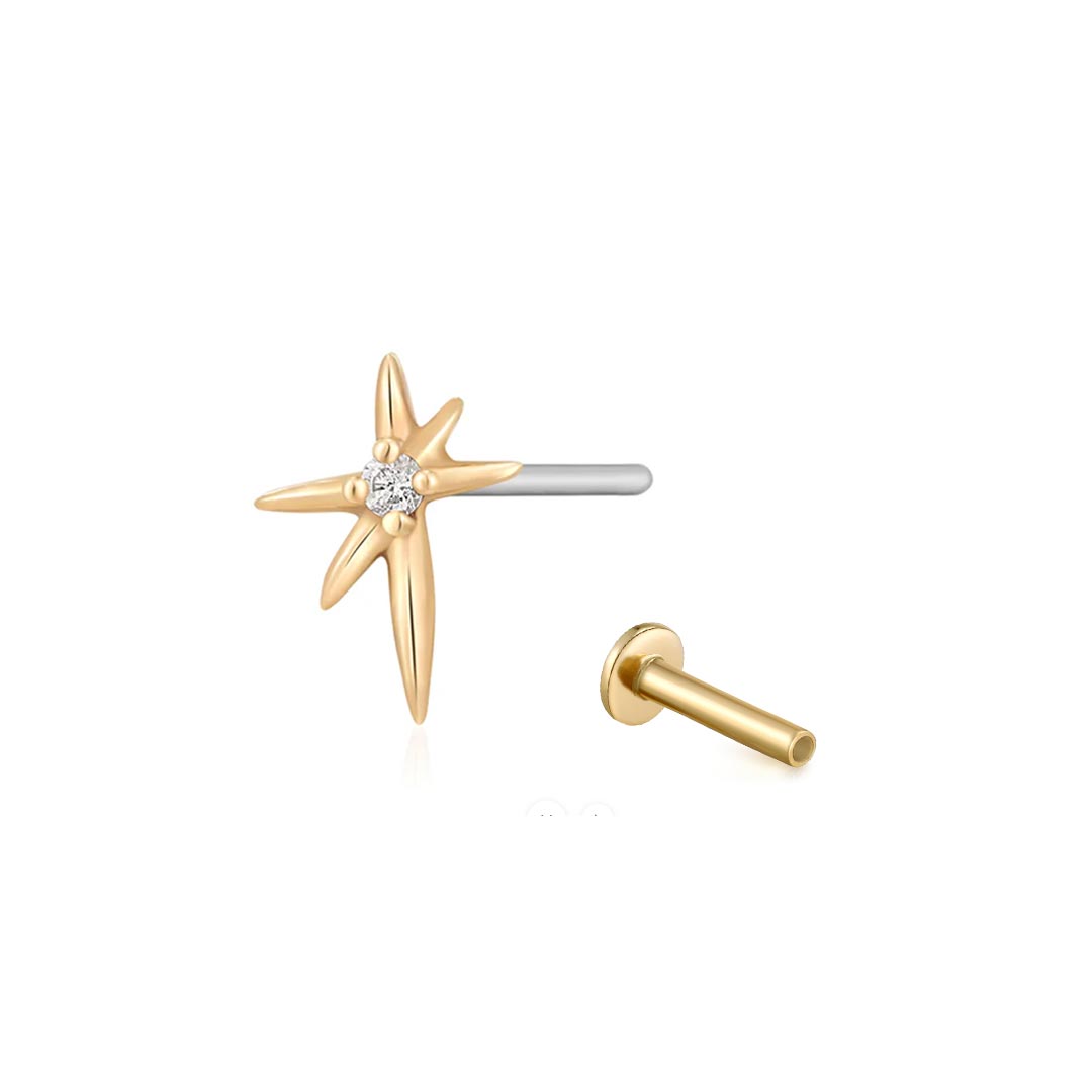 Single Diamond Starburst Threadless Flatback Earring