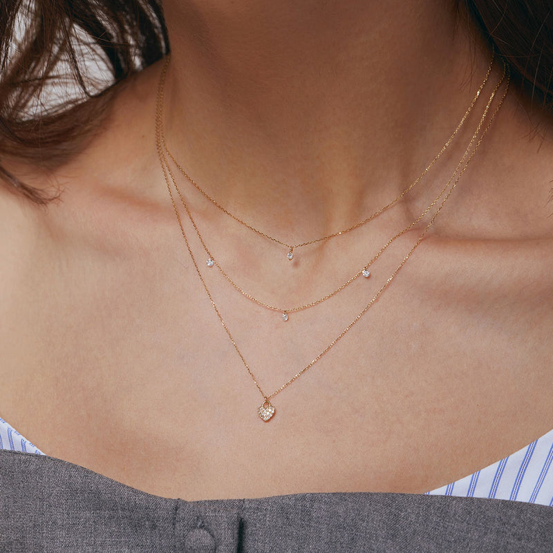 Solitaire, Triple Diamond & Heart Necklace Set