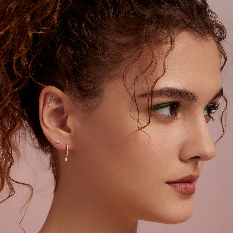14k solid gold Tri-Opal Threadless Flat back Earring