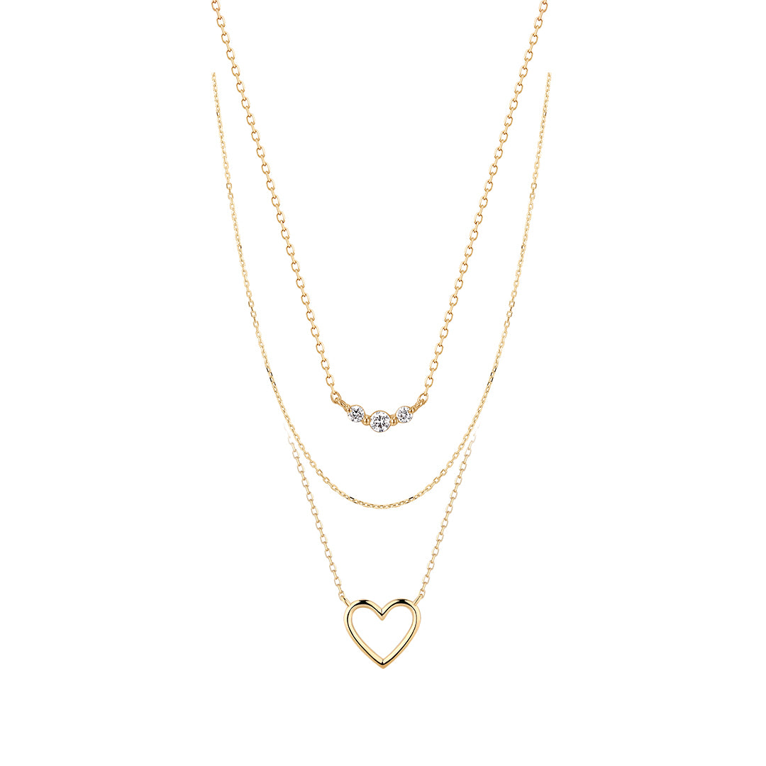 Triple Heart Diamond Necklace Set