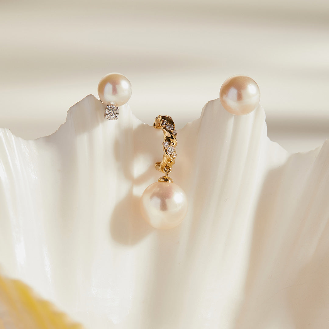 aurelie gi Pearl and Lab Grown Diamond Dangling Single Stud Earring