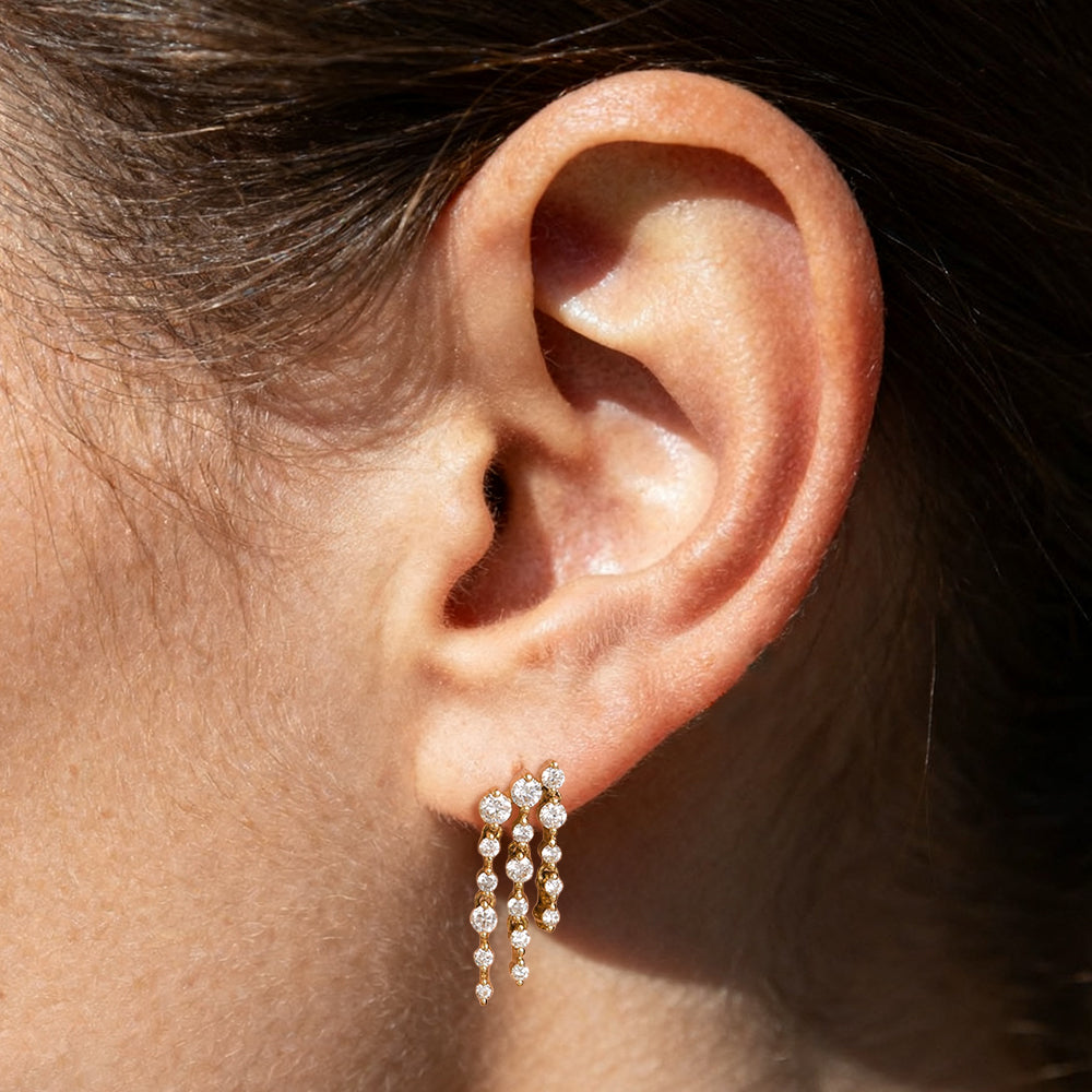 OSUPA | 3-Row Dangling Lab Grown Diamonds Threadless Flatback Earring