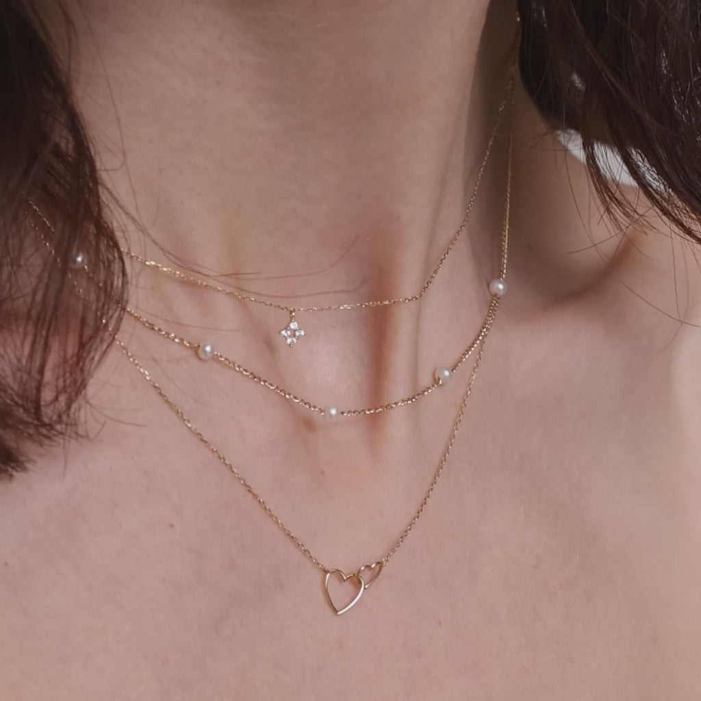 Diamond, Pearl & Interlocked Hearts Necklace Set