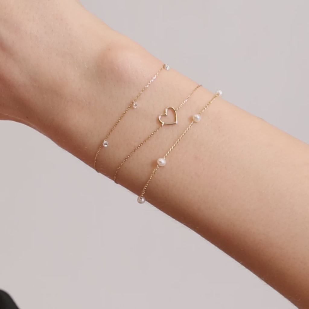 Pearl & Heart & Diamond Bracelet Set