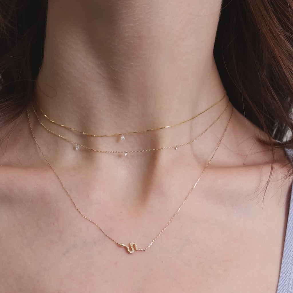 Pear Shape & Triple Diamond Snake Necklace Set