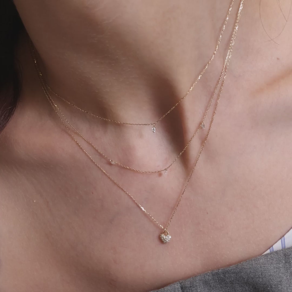Solitaire, Triple Diamond & Heart Necklace Set