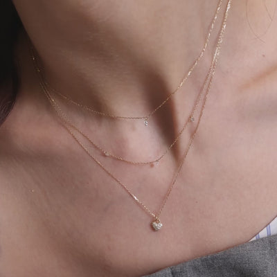 Solitaire, Triple Diamond & Heart Necklace Set