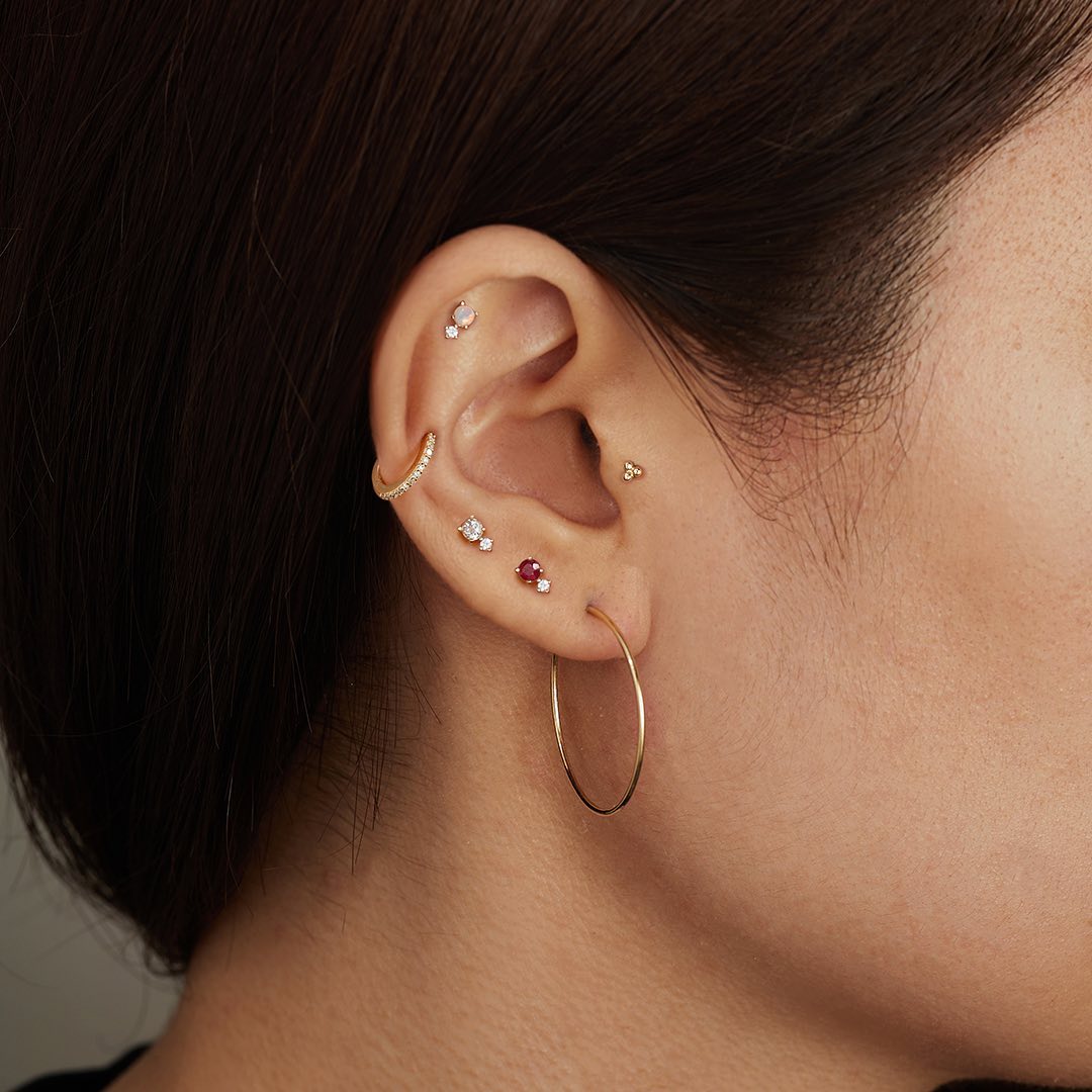 October Birthstone | Opal and White Sapphire Threadless Flatback Earring
