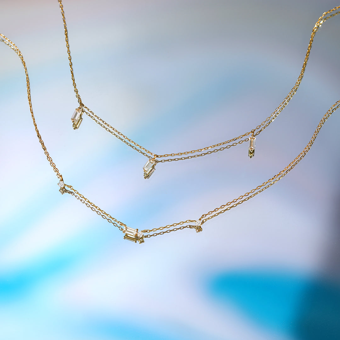 Marina | Floating Triple Baguette White Sapphire Necklace Necklaces AURELIE GI 