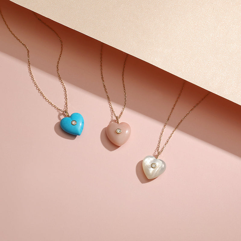 DOLLY | Mother of Pearl & Diamond Reversible Heart Necklace Necklaces AURELIE GI 